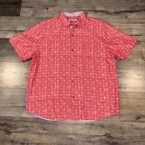 Tommy Bahama IslandZone Shirt Mens XL Red Geo Print Silk Blend Button